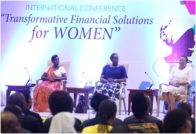 Graca Machel (Right) Rwanda's First Lady Jeannette Kagame (Middle) and Dr. Monique Nsanzabaganwa during the launch of New Faces New Voices Rwanda at Kigali Serena Hotel