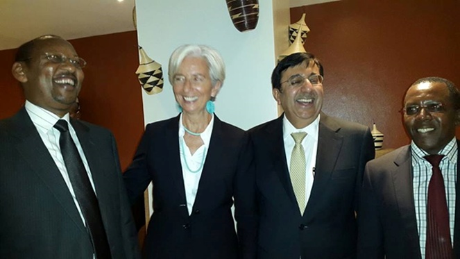 Mr. Sanjeev Anand (center right)  seen in company of IMF director Christine Lagarde (center left), Rwanda’s central bank governor John Rwangombwa.