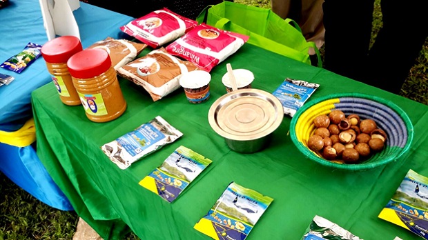 A display of various products made from macadamia nuts