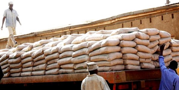 Uganda Cement bags being loaded on a truck destined to Rwanda 