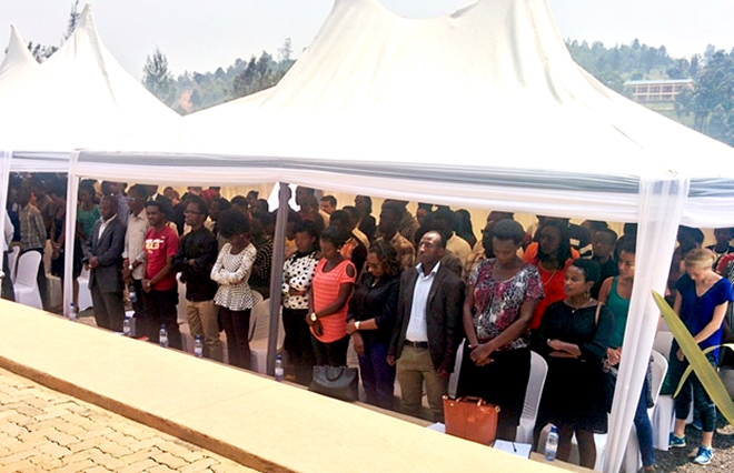 Guests in a moment of silence to conclude today's Holocaust Remembrance Event at Kigali Genocide Memorial site