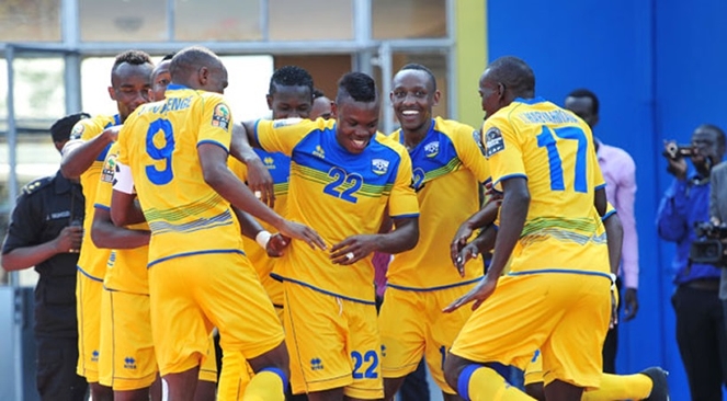 Rwanda’s national team Amavubi celebrate after scoring