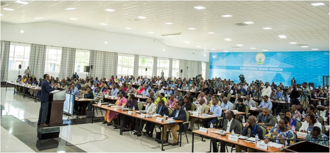 President Kagame addressing the audience at the 13th National Leadership Retreat in Gabiro