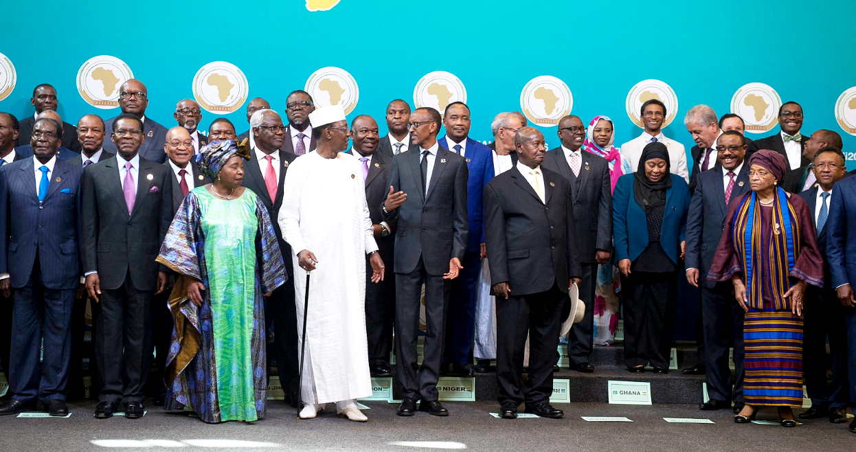 African Heads of state in a group photo at the 27th AU-Summit in Kigali