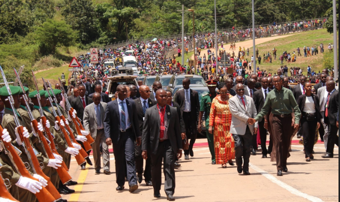 Presidents Paul Kagame of Rwanda and John Magufuli of Tanzania commissioning Rusumo Border in April