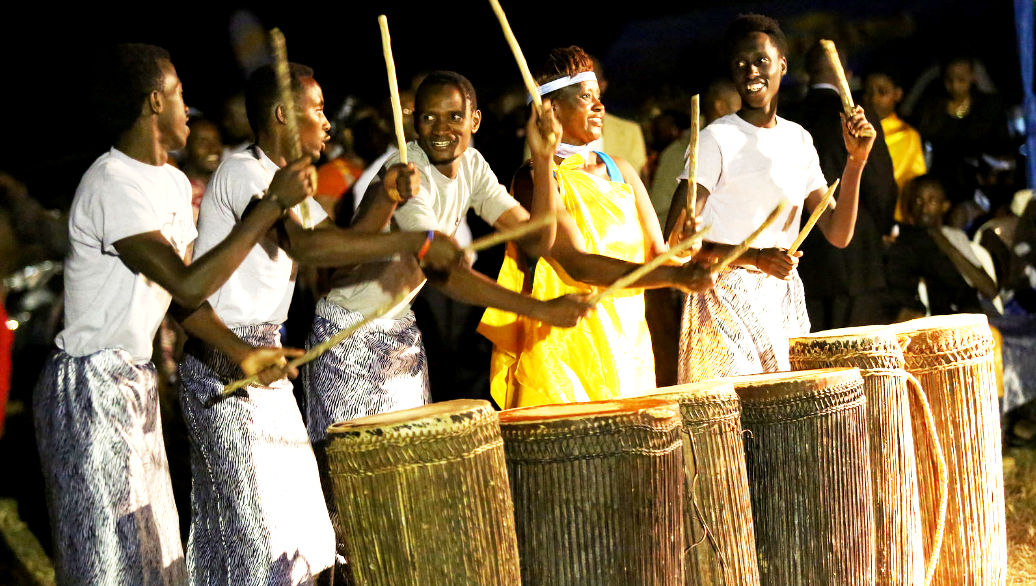 The rhythmic drumming 