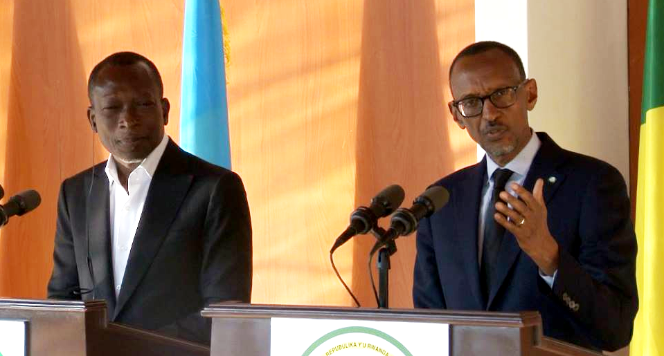 President Paul Kagame of Rwanda and President Patrice Talon of Benin during a joint press conference 