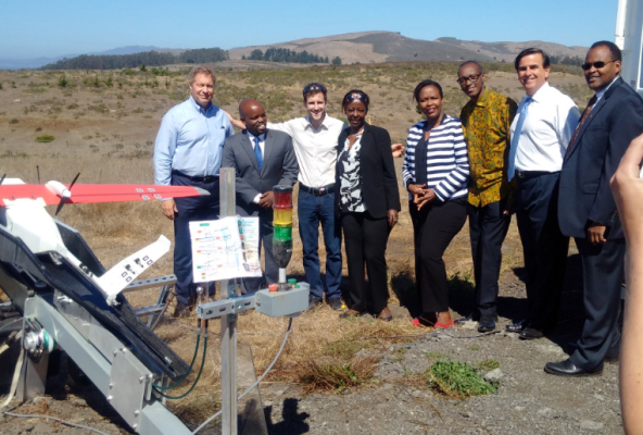 Rwandan delegation at Zipline drone facility in California 