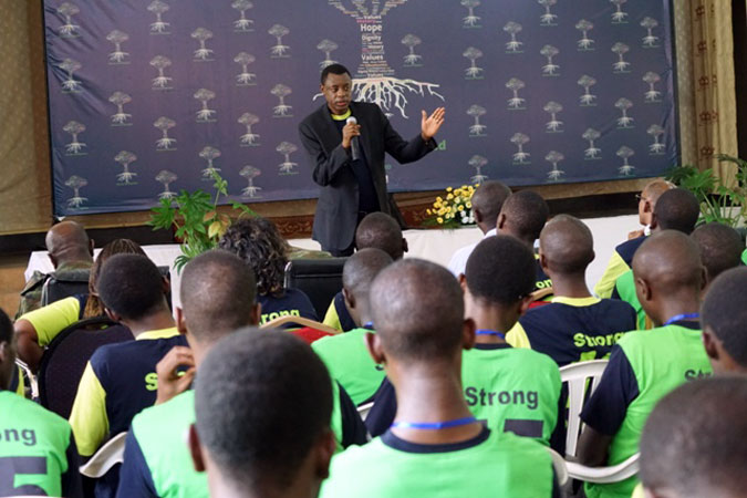 Rwanda's Minister of Defence Gen. Kabarebe speaking to hundreds of the country's youth