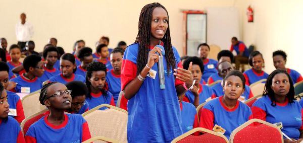 Rwandan girls attending a workshop to get motivation and inspirations